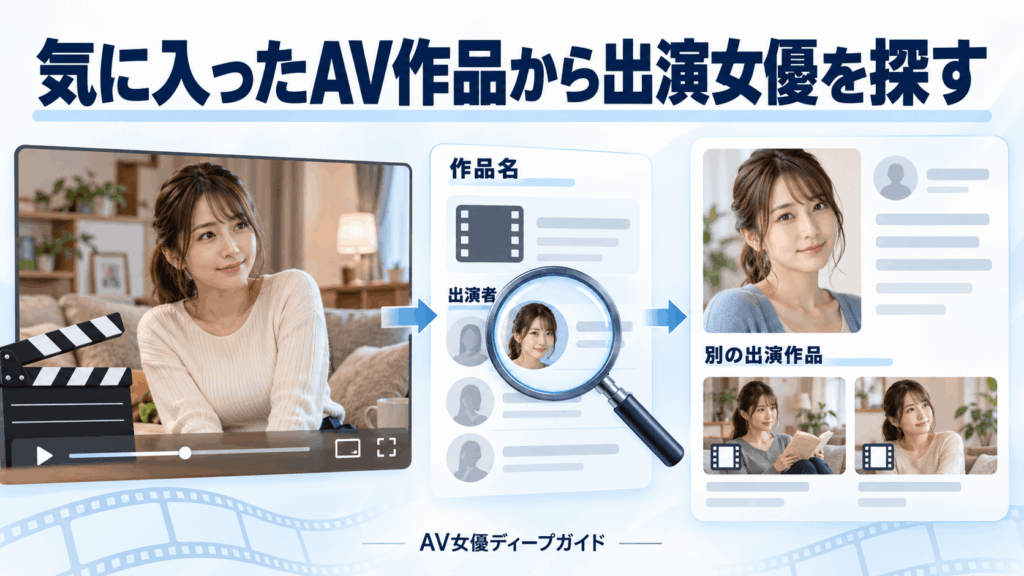 気に入った作品の出演者を確認し、同じ女優の別作品をたどる流れ