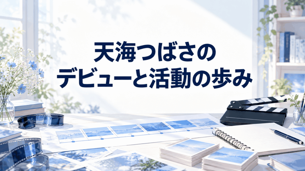 天海つばさのデビューと活動の歩みを表す年表資料とカチンコ
