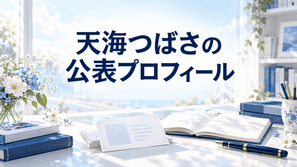 天海つばさの公表プロフィールを紹介するカードとノート