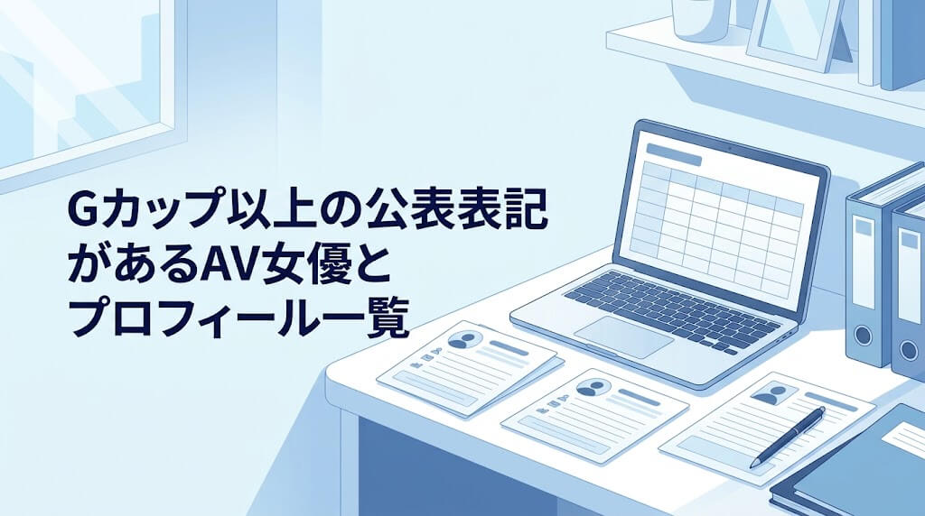 Gカップ以上の公表表記があるAV女優のプロフィール一覧を整理する資料とノートPC