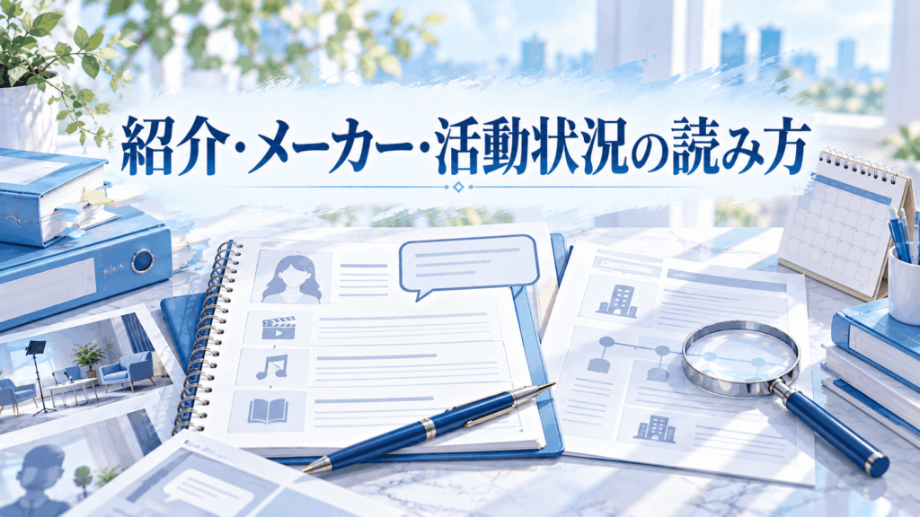ギャルのAV女優の紹介情報、メーカーとの関わり、活動状況を資料と日付から確認するイラスト