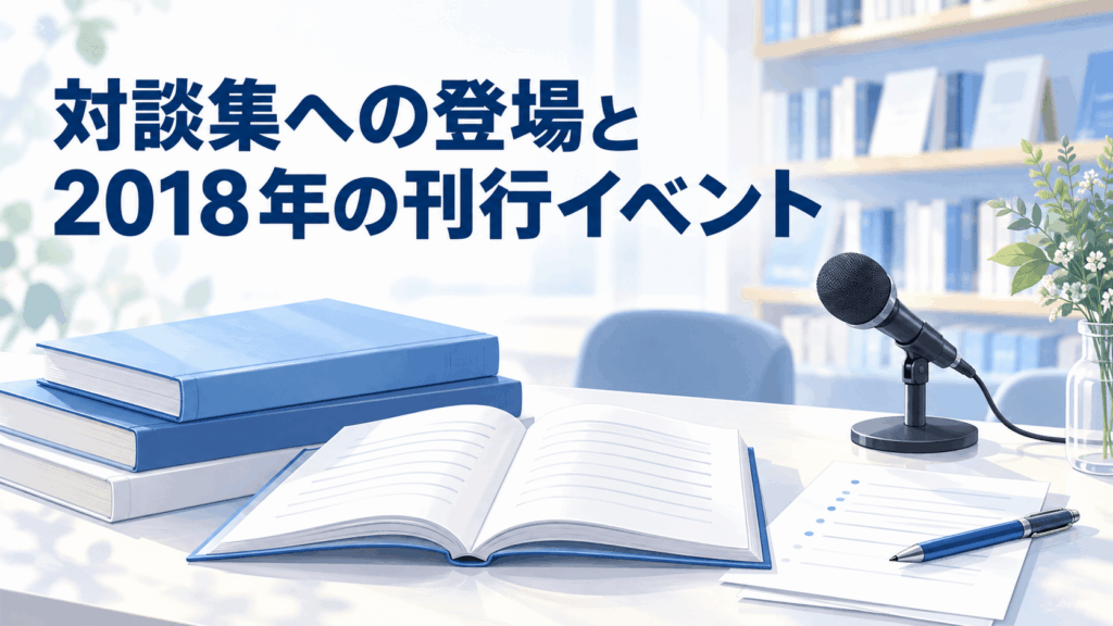 北条麻妃の対談集への登場と2018年の刊行イベントを紹介する書籍と卓上マイク