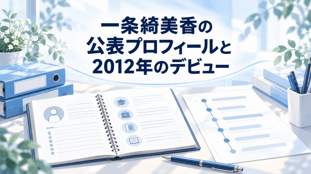一条綺美香の公表プロフィールと2012年のデビューを紹介するイラスト