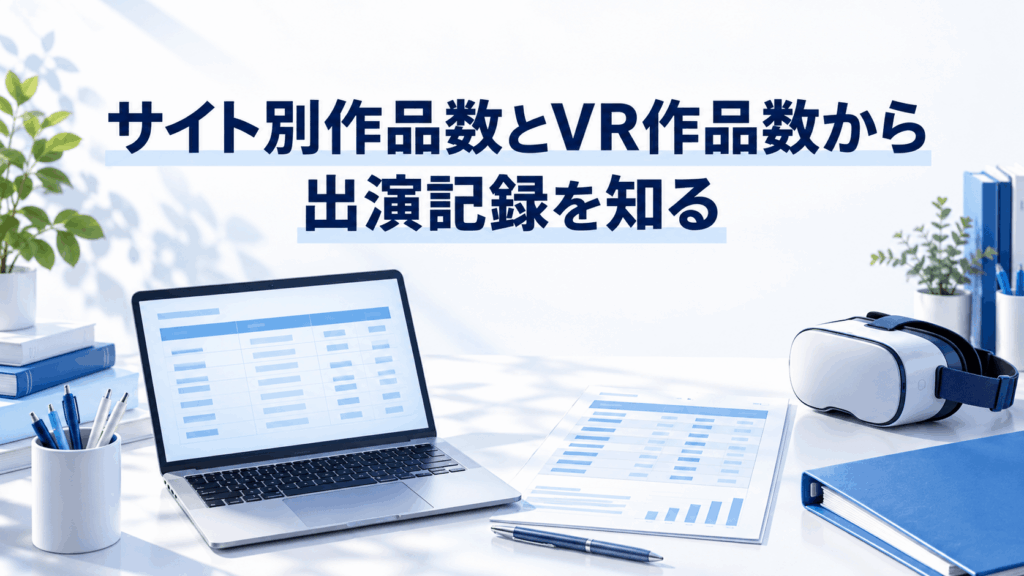 サイト別作品数とVR作品数を整理する一覧表とVRヘッドセット