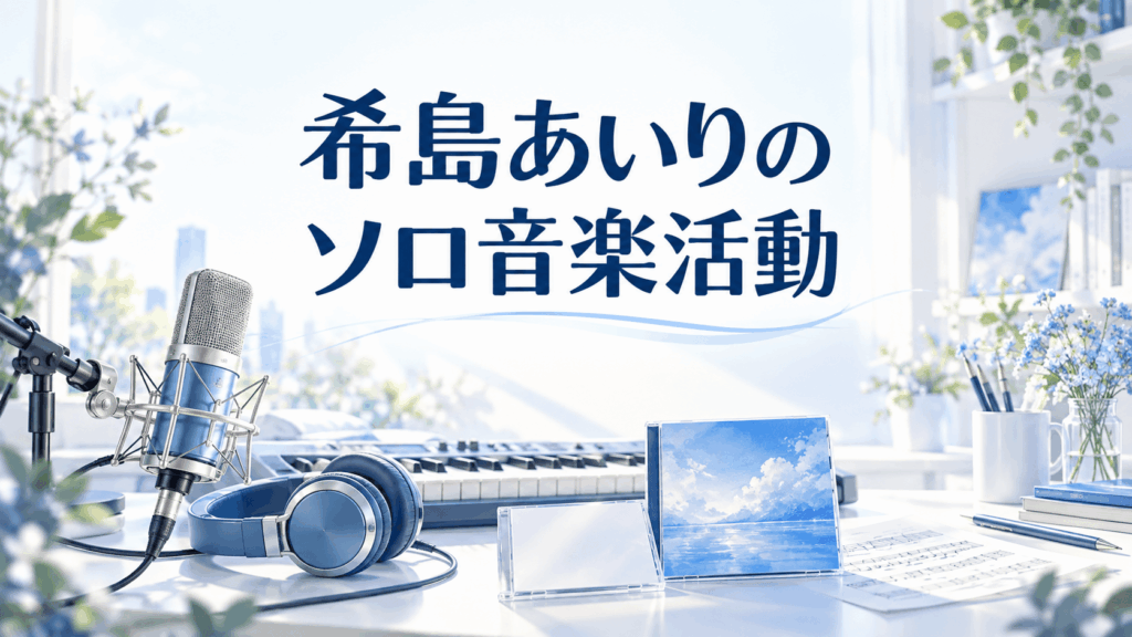 希島あいりのソロ音楽活動を表すマイクとヘッドホン、CDケース