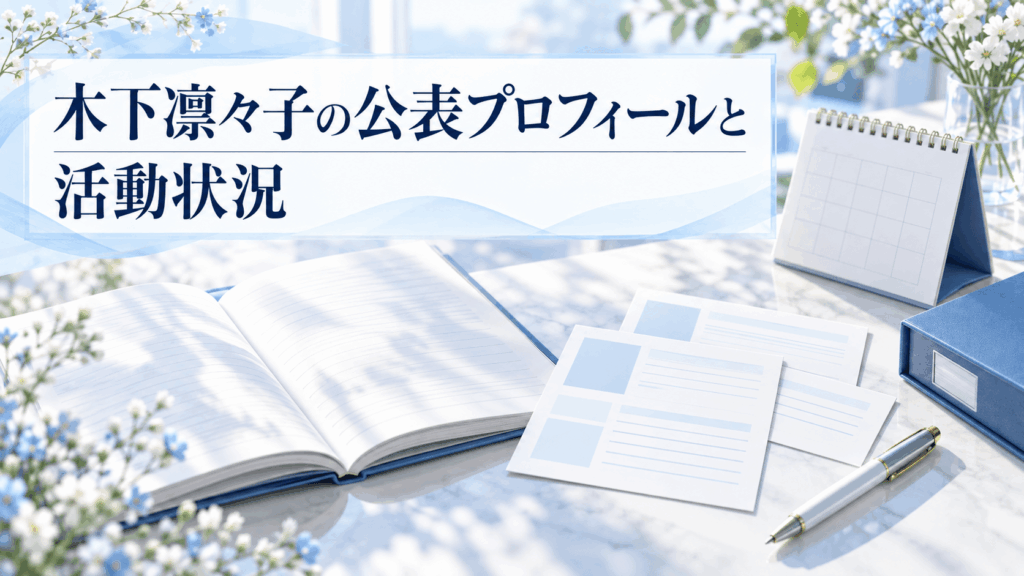 木下凛々子の公表プロフィールと活動状況をイメージした、プロフィール資料とノートのイラスト
