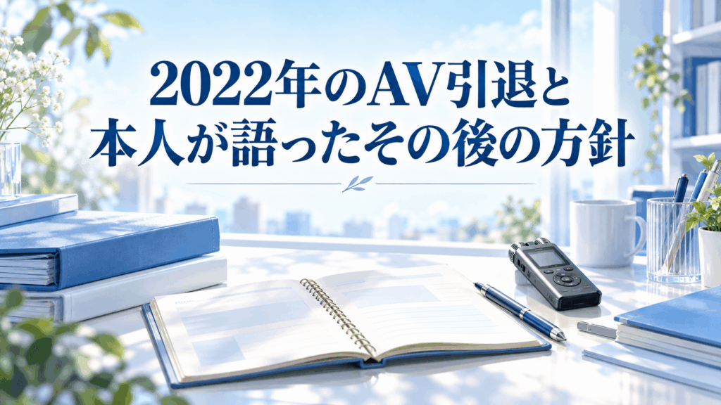 2022年のAV引退と本人が語ったその後の方針を表す、インタビューノートと録音機のイラスト