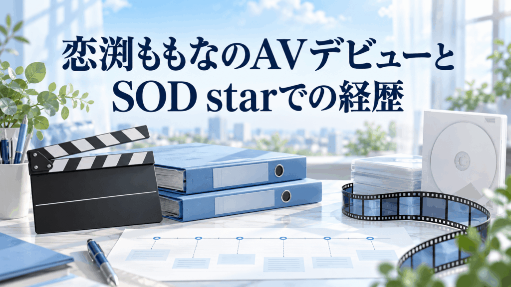 恋渕ももなのAVデビューとSOD starでの経歴をイメージした、カチンコと記録資料のイラスト