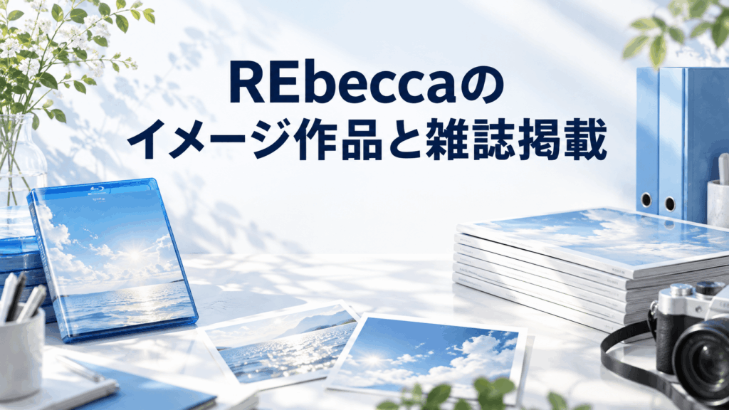 REbeccaのイメージ作品と雑誌掲載を表す映像ケースと雑誌のイラスト