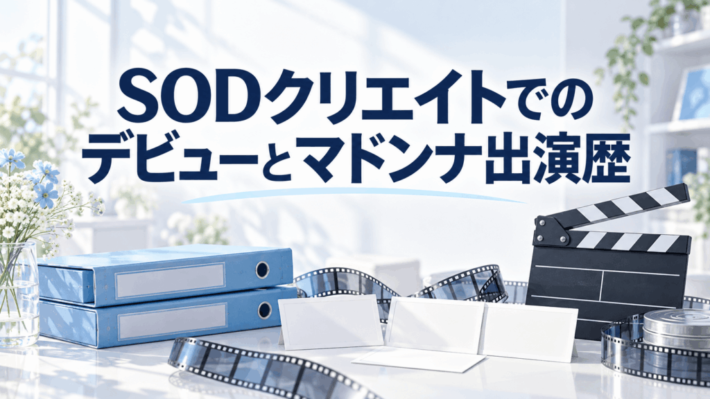 SODクリエイトでのデビューとマドンナ出演歴を表すフィルムと資料のイラスト