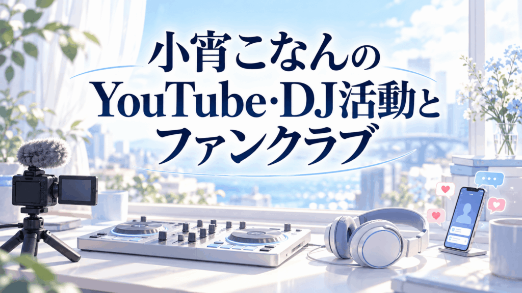 小宵こなんのYouTube・DJ活動とファンクラブを表すカメラ、DJ機器、スマートフォン
