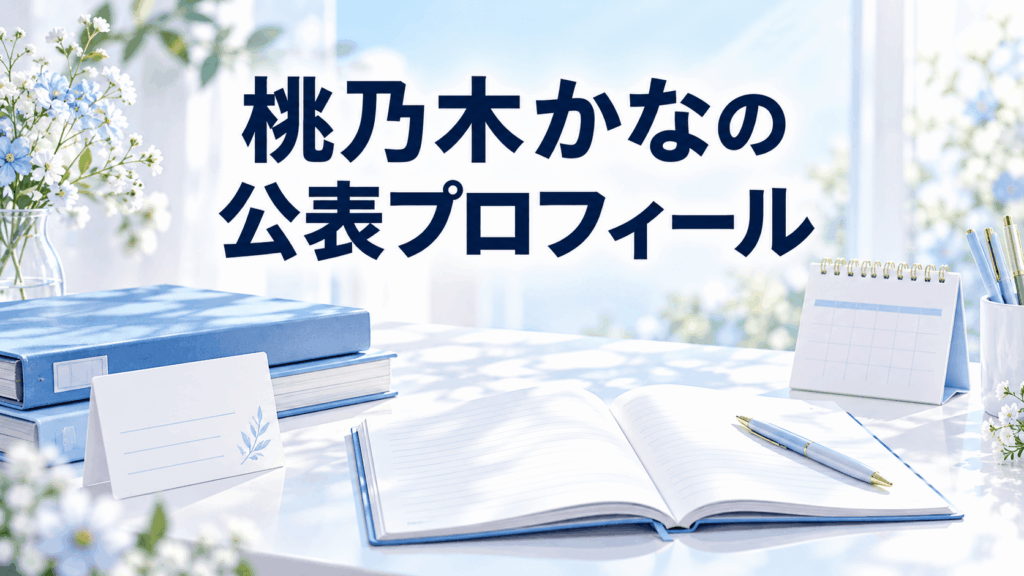 桃乃木かなの公表プロフィールを紹介するカードとノート