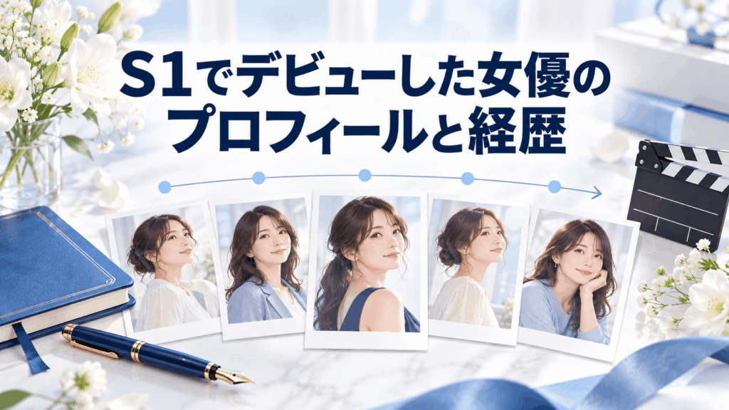 人物カードと年表でS1でデビューした女優の経歴を表したイラスト