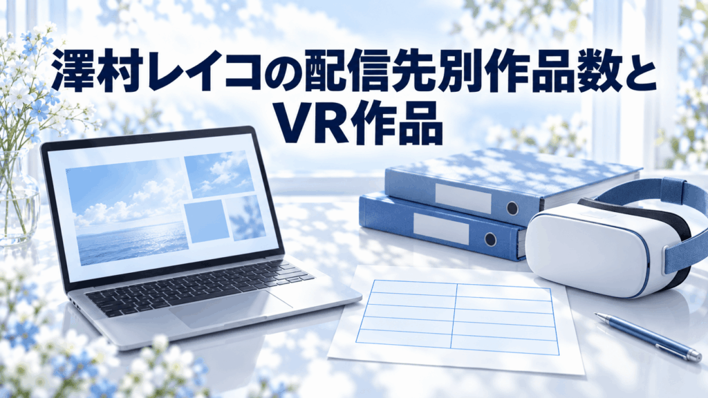 澤村レイコの配信先別作品数とVR作品を表す一覧表とVRヘッドセット