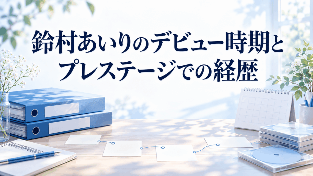資料ファイルと記録カードで鈴村あいりのデビュー時期とプレステージでの経歴を表したイメージ