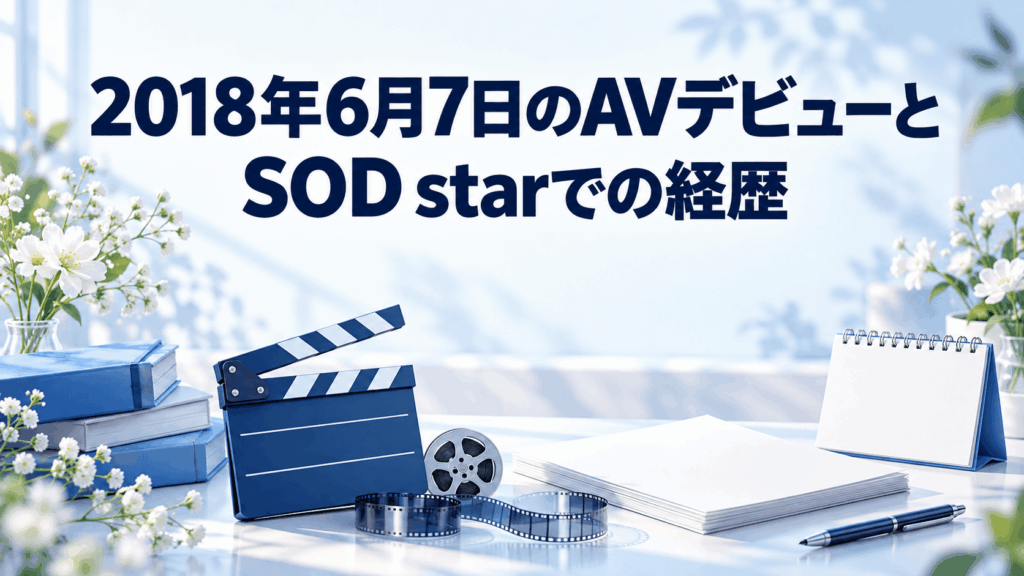 唯井まひろの2018年6月7日のAVデビューとSOD starでの経歴を表すカチンコとフィルムのイラスト