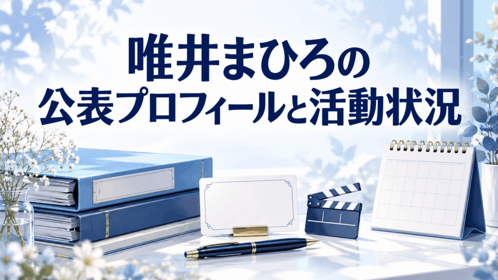 唯井まひろの公表プロフィールと活動状況を整理する資料ファイル、プロフィールカード、カレンダーのイラスト
