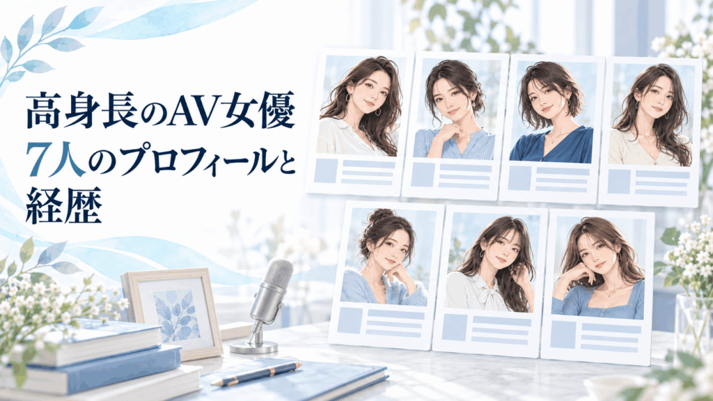 高身長のAV女優7人のプロフィールと経歴を表す人物紹介カードとマイク