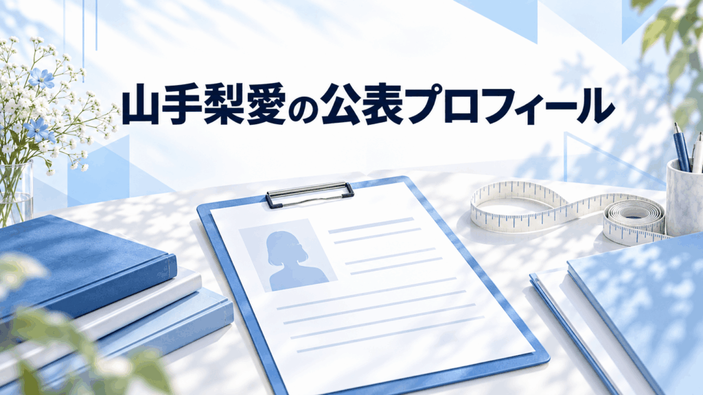 山手梨愛の公表プロフィールを紹介する、プロフィール資料とメジャーのイラスト