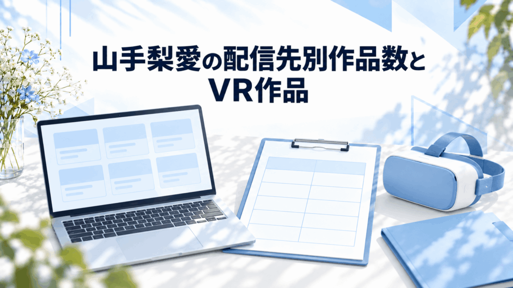 山手梨愛の配信先別作品数とVR作品を整理する、パソコン・作品数表・VRヘッドセットのイラスト